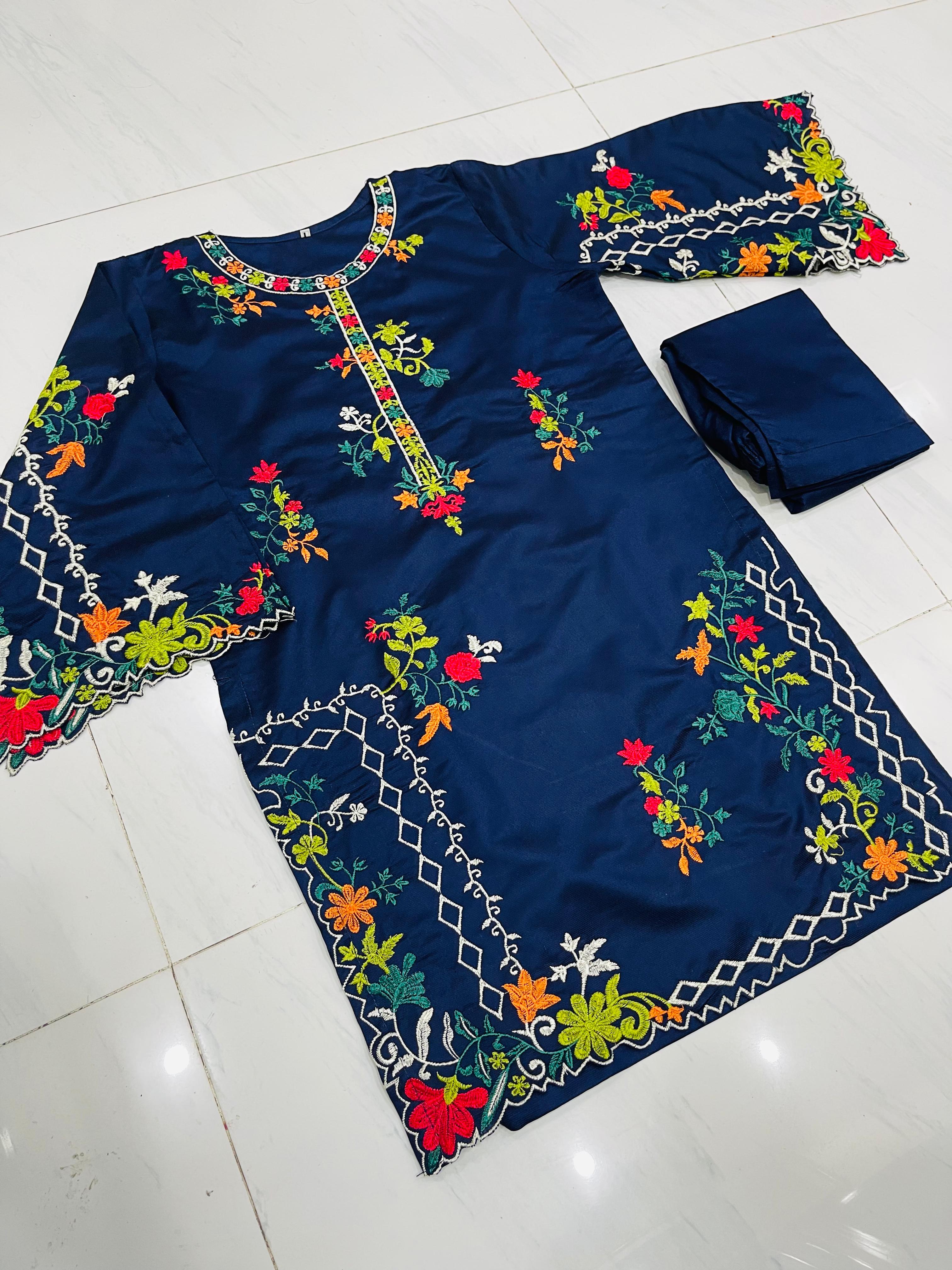 KHADI CUTWORK NAVY 2PCS