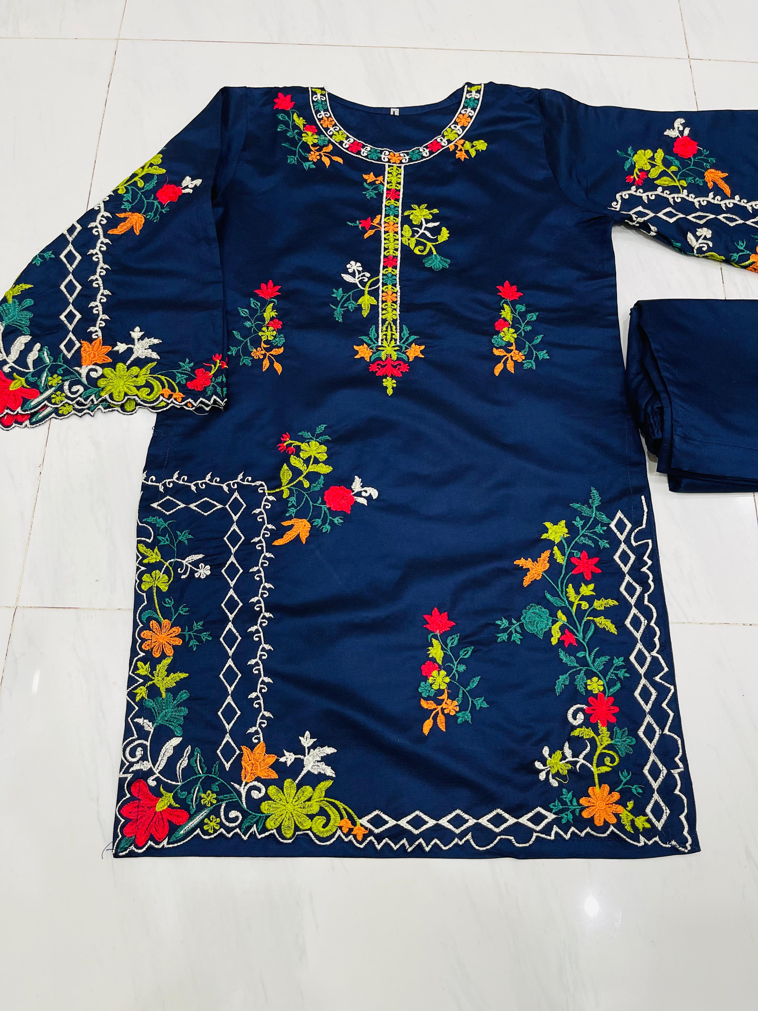 KHADI CUTWORK NAVY 2PCS