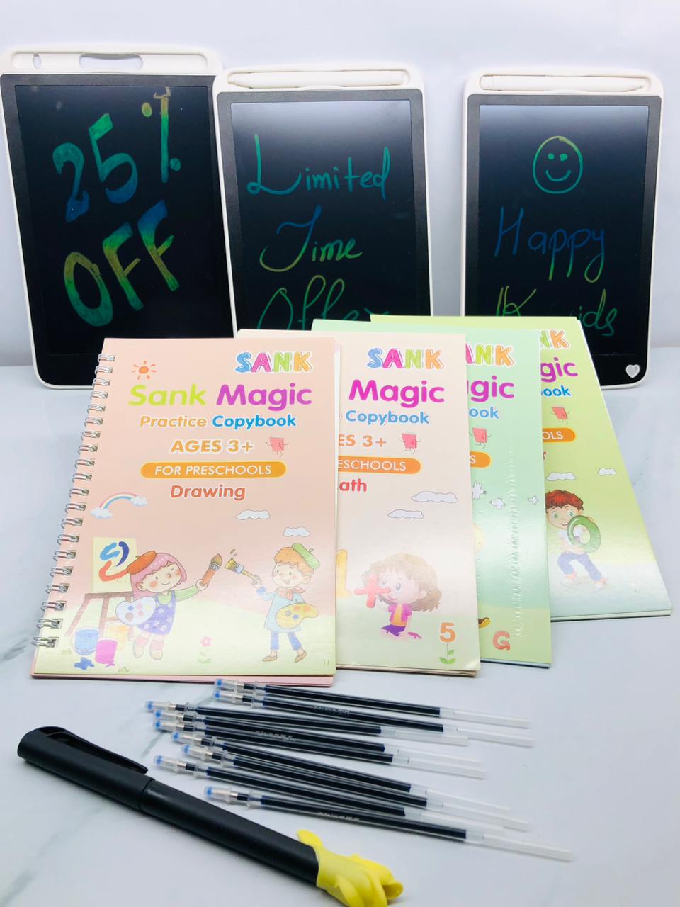 LCD Writing Tablet + 4 Magic Books +  12 Magic Pens